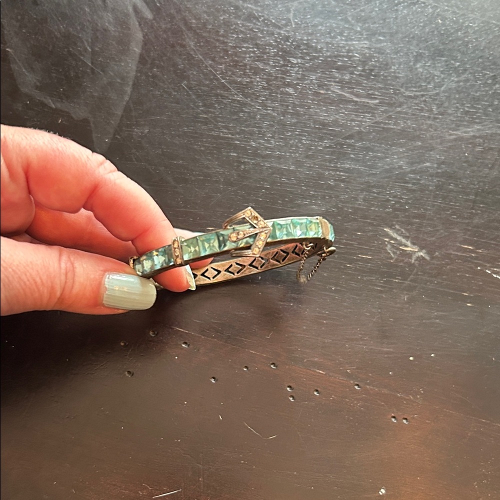 Vintage Aqua Glass and Sterling Bracelet